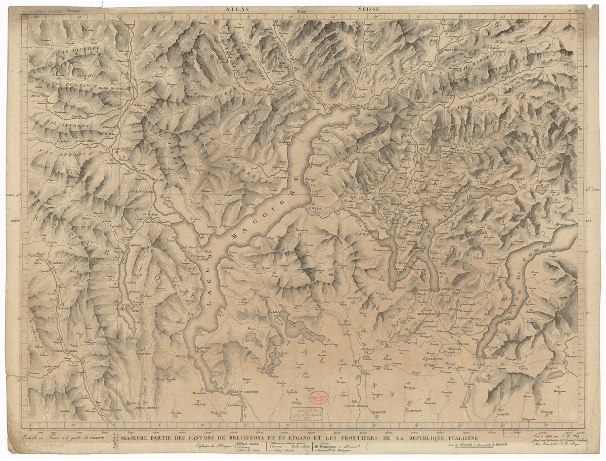 (N:35201) ASSEMBLAGE DE ATLAS SUISSE - MAJEURE PARTIE DES CANTONS DE BELLINZONA ET DE LUGANO ET LES FRONTIERES DE LA REPUBLIQUE ITALIENNE - FOGLIO 15 (B0020933) Carte e stampe antiche: riproduzione a colori su carta (formato A1)