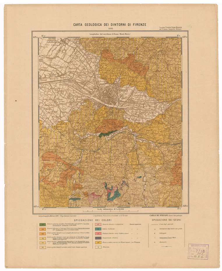 (N:5043) CARTA GEOLOGICA DEI DINTORNI DI FIRENZE (B0020939, B0020940, B0020941) Carte e stampe antiche: riproduzione a colori su carta (formato A1)