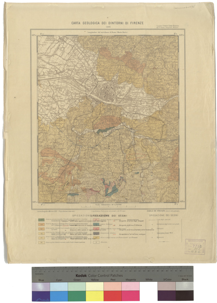 (N:5043) CARTA GEOLOGICA DEI DINTORNI DI FIRENZE (B0020939, B0020940, B0020941) Carte e stampe antiche: riproduzione a colori su carta (formato A1)