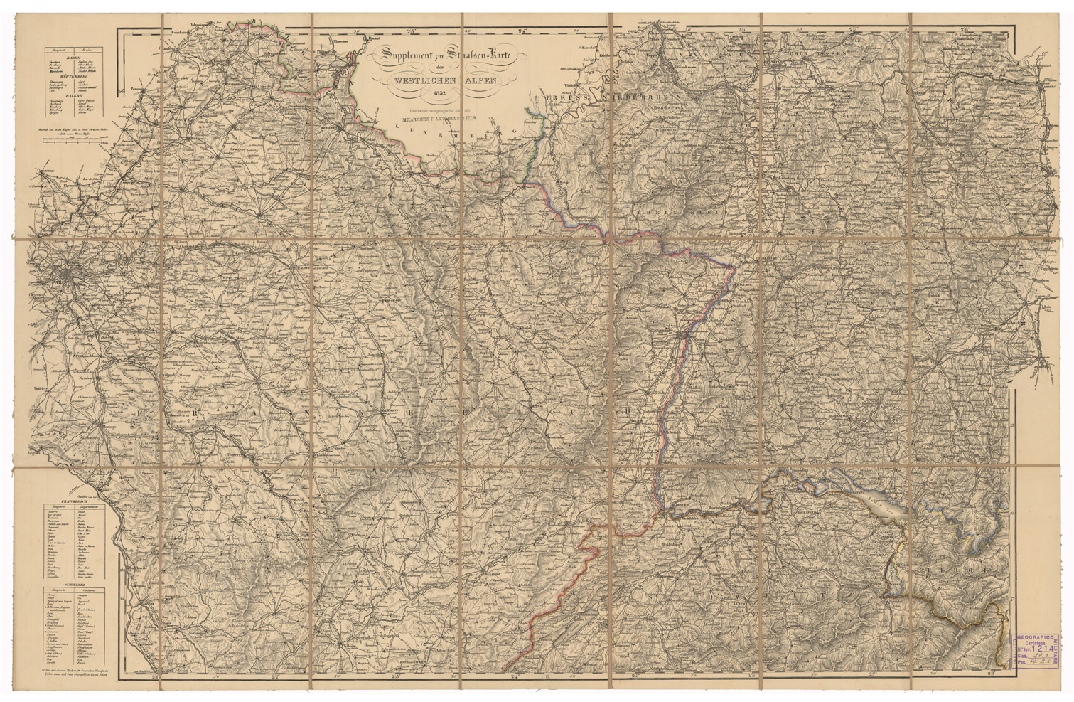 (N:35567) SUPPLEMENT ZUR STRALSEN - KARTE DER WESTLICHEN ALPEN (B0020955) Carte e stampe antiche: riproduzione a colori su carta (formato A1)
