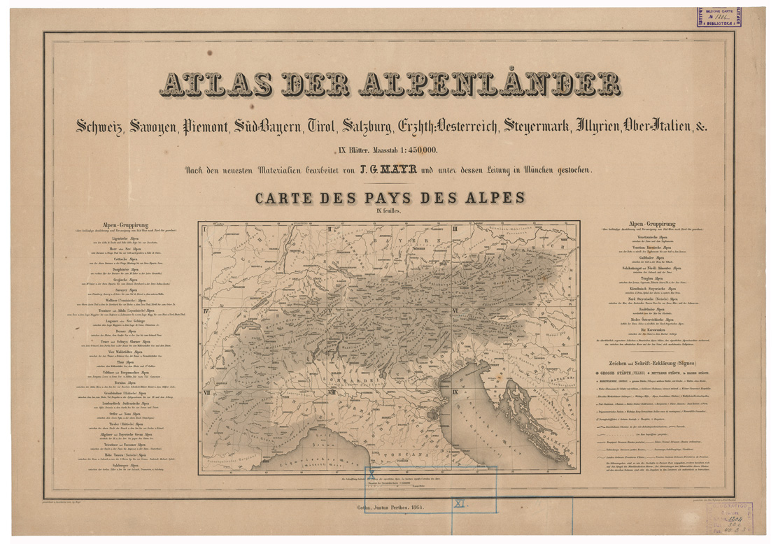 (N:35568) ATLAS DER ALPENLANDER - CARTE DES PAYS DES ALPES - QUADRO D'UNIONE (B0020956) Carte e stampe antiche: riproduzione a colori su carta (formato A1)