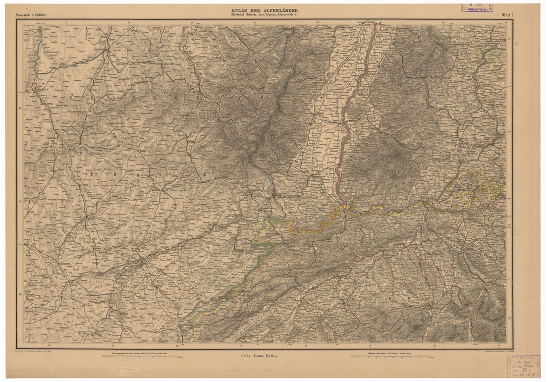 (N:35569) ATLAS DER ALPENLANDER - CARTE DES PAYS DES ALPES - FOGLIO 1 (B0020957) Carte e stampe antiche: riproduzione a colori su carta (formato A1)