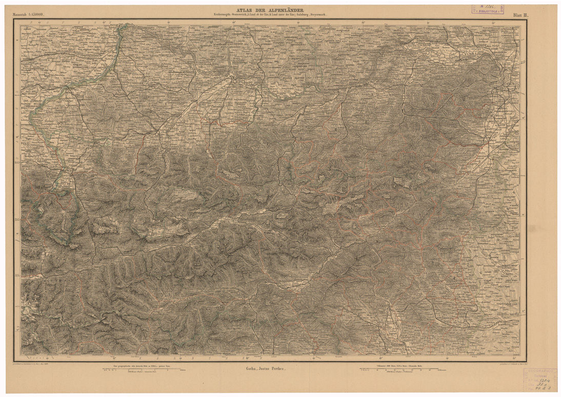 (N:35572) ATLAS DER ALPENLANDER - CARTE DES PAYS DES ALPES - FOGLIO 3 (B0020959) Carte e stampe antiche: riproduzione a colori su carta (formato A1)