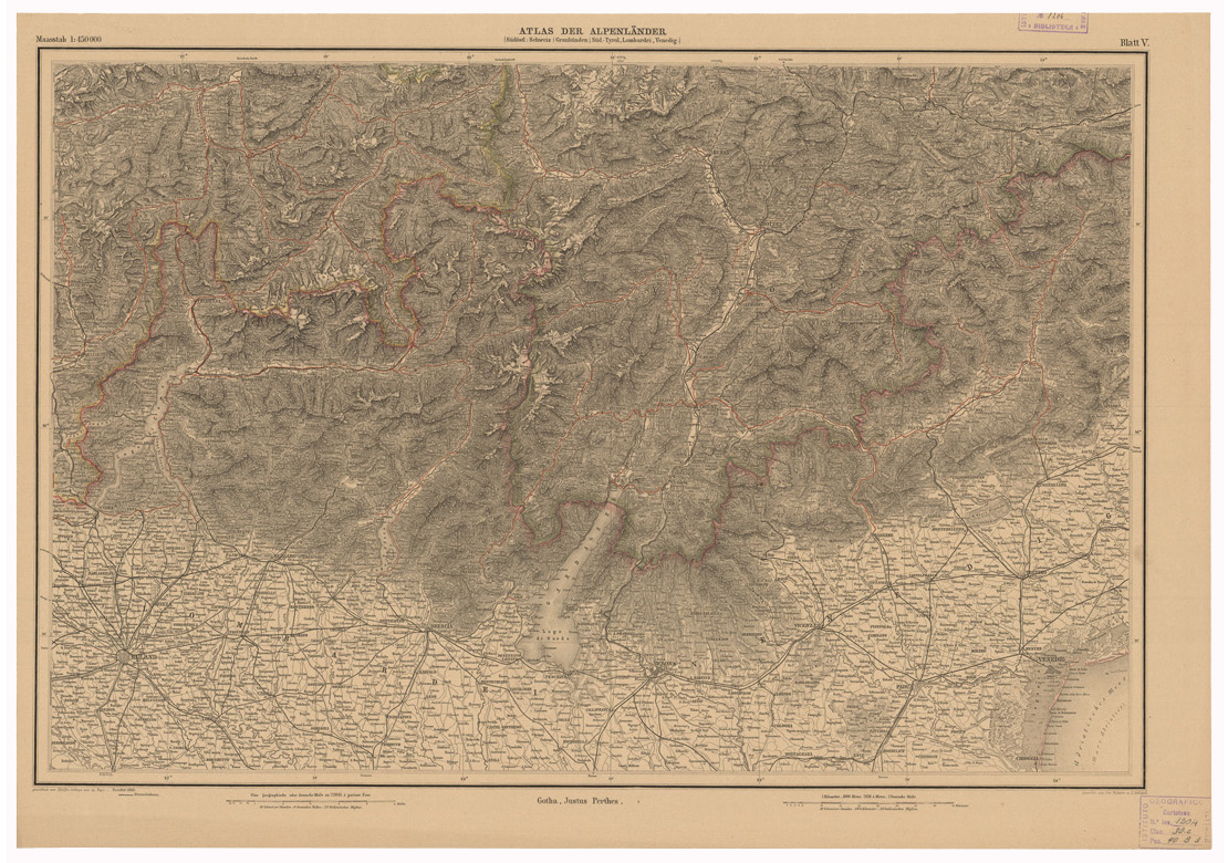 (N:35574) ATLAS DER ALPENLANDER - CARTE DES PAYS DES ALPES - FOGLIO 5 (B0020961) Carte e stampe antiche: riproduzione a colori su carta (formato A1)