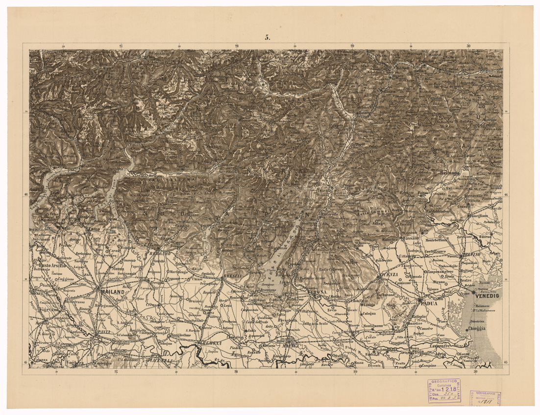 (N:35587) WANDKARTE DER ALPEN ENTWORFEN VON A. STEINHAUSER K.K. RATH - FOGLIO 5 (B0020972) Carte e stampe antiche: riproduzione a colori su carta (formato A1)