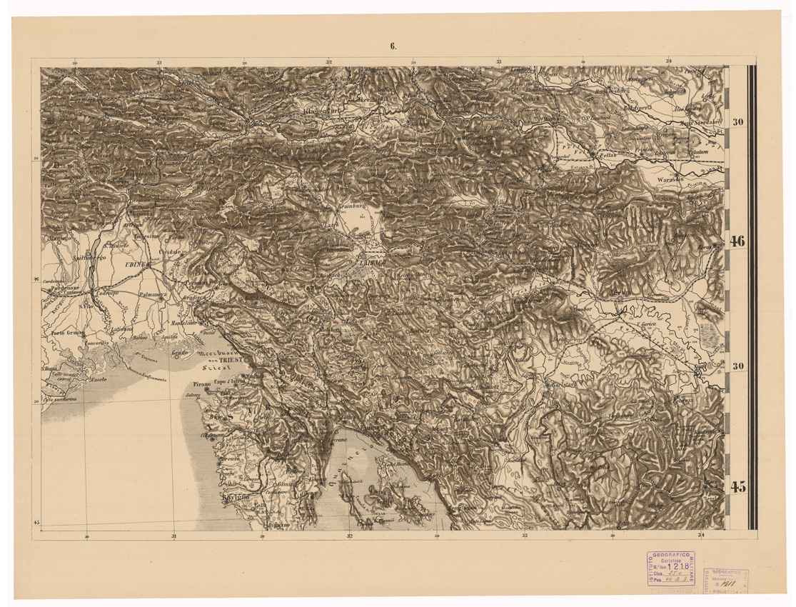 (N:35588) WANDKARTE DER ALPEN ENTWORFEN VON A. STEINHAUSER K.K. RATH - FOGLIO 6 (B0020973) Carte e stampe antiche: riproduzione a colori su carta (formato A1)