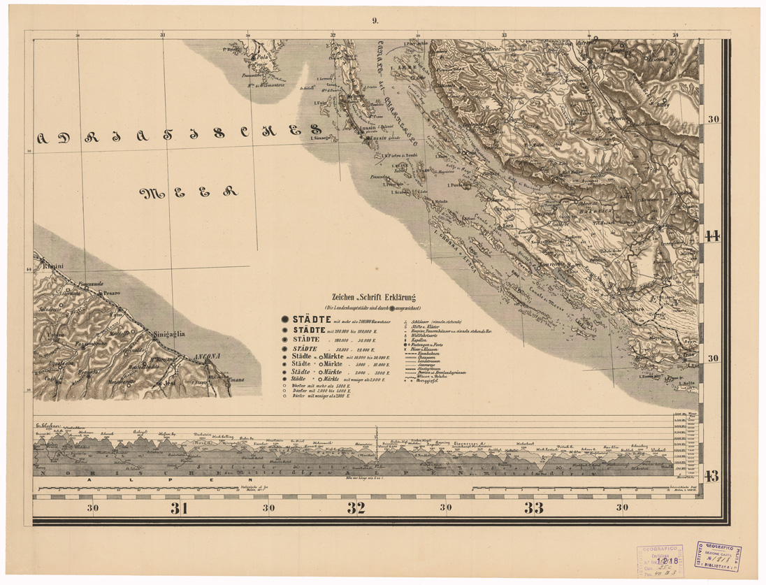 (N:35591) WANDKARTE DER ALPEN ENTWORFEN VON A. STEINHAUSER K.K. RATH - FOGLIO 9 (B0020976) Carte e stampe antiche: riproduzione a colori su carta (formato A1)