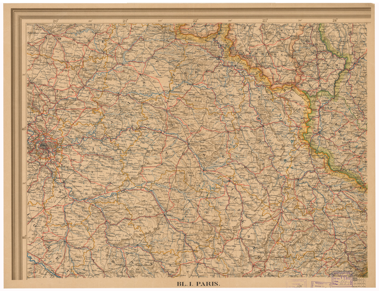 (N:35592) ALPENLAND MIT DEN ANGRENZENDEN GEBIETEN VON CENTRAL EUROPA - FOGLIO BL I PARIS (B0020977) Carte e stampe antiche: riproduzione a colori su carta (formato A1)
