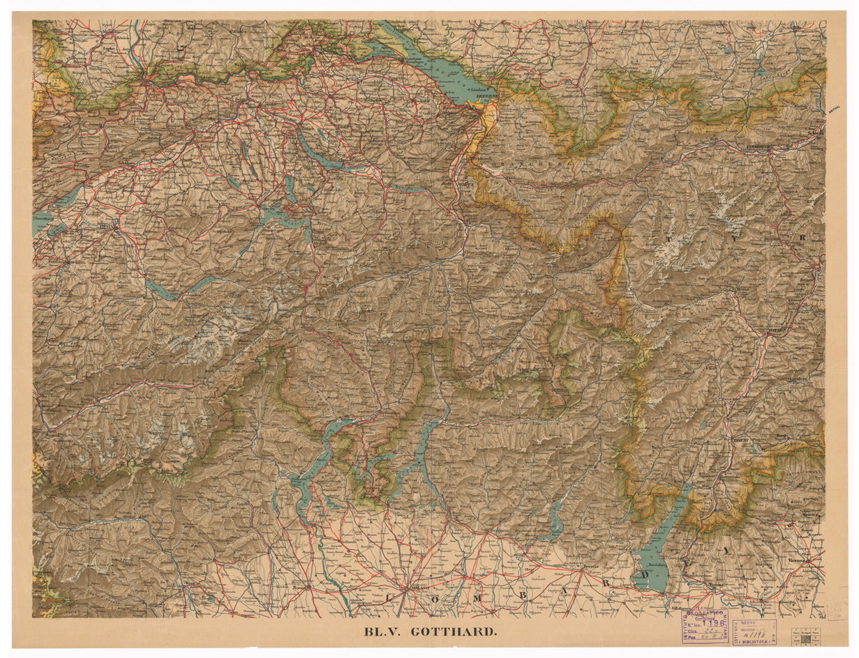 (N:35596) ALPENLAND MIT DEN ANGRENZENDEN GEBIETEN VON CENTRAL EUROPA - FOGLIO BL V GOTTHARD (B0020981) Carte e stampe antiche: riproduzione a colori su carta (formato A1)