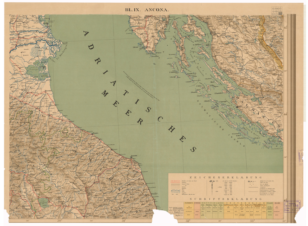 (N:35600) ALPENLAND MIT DEN ANGRENZENDEN GEBIETEN VON CENTRAL EUROPA - FOGLIO BL IX ANCONA (B0020985) Carte e stampe antiche: riproduzione a colori su carta (formato A1)
