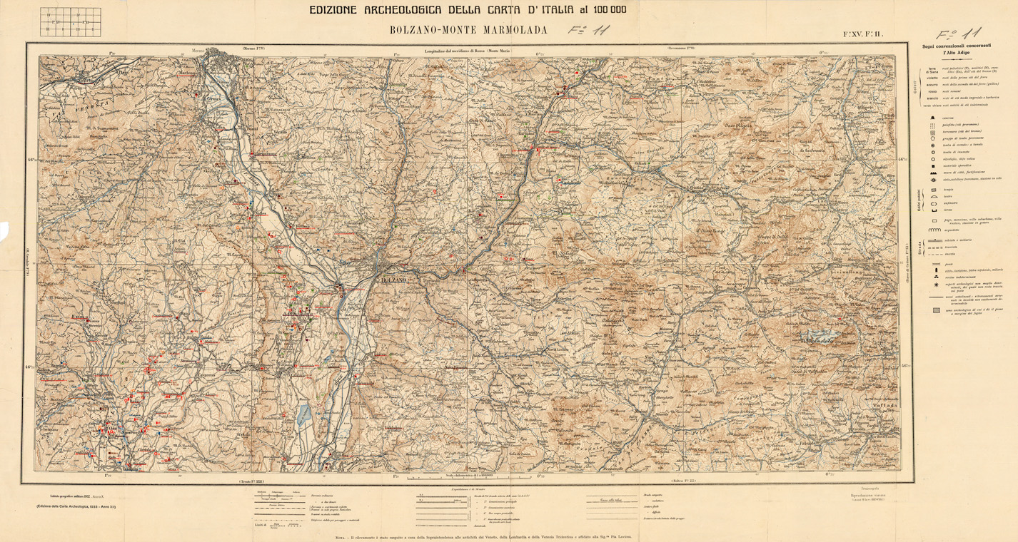 (N:35582) EDIZIONE ARCHEOLOGICA DELLA CARTA D'ITALIA FOGLIO 11 BOLZANO MONTE MARMOLADA (B0021003) Carte e stampe antiche: riproduzione a colori su carta (formato A1)