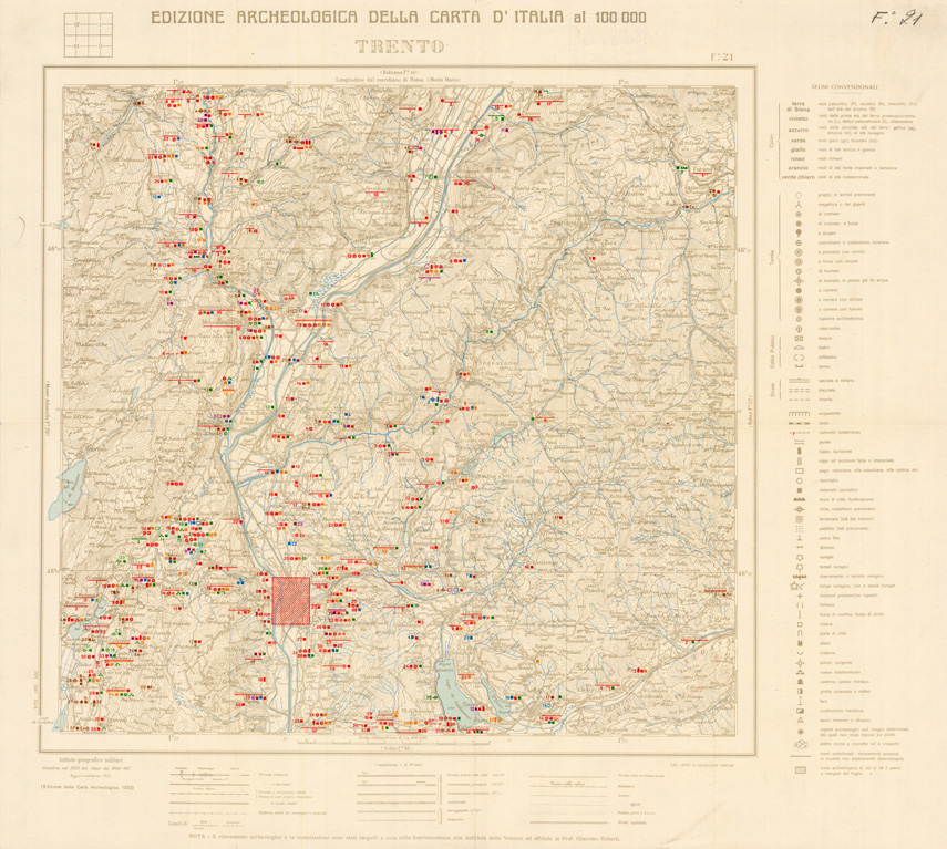 (N:35615) EDIZIONE ARCHEOLOGICA DELLA CARTA D'ITALIA FOGLIO 21 TRENTO (B0021004) Carte e stampe antiche: riproduzione a colori su carta (formato A1)