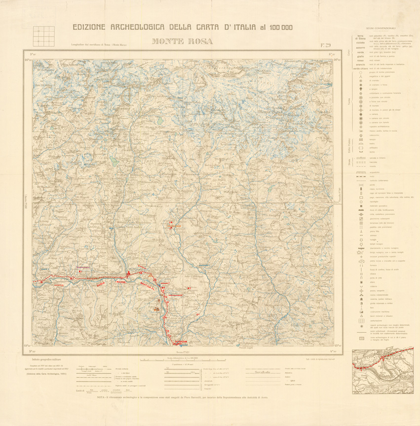 (N:35617) EDIZIONE ARCHEOLOGICA DELLA CARTA D'ITALIA FOGLIO 29 MONTE ROSA (B0021006) Carte e stampe antiche: riproduzione a colori su carta (formato A1)