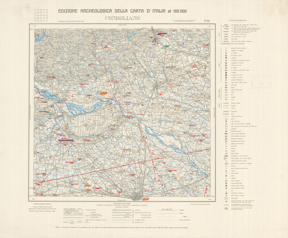 (N:35623) EDIZIONE ARCHEOLOGICA DELLA CARTA D'ITALIA FOGLIO 38 CONEGLIANO (B0021012) Carte e stampe antiche: riproduzione a colori su carta (formato A1)