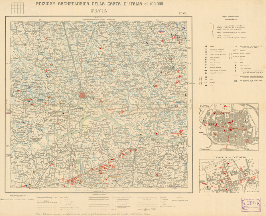 (N:35628) EDIZIONE ARCHEOLOGICA DELLA CARTA D'ITALIA FOGLIO 59 PAVIA (B0021017) Carte e stampe antiche: riproduzione a colori su carta (formato A1)
