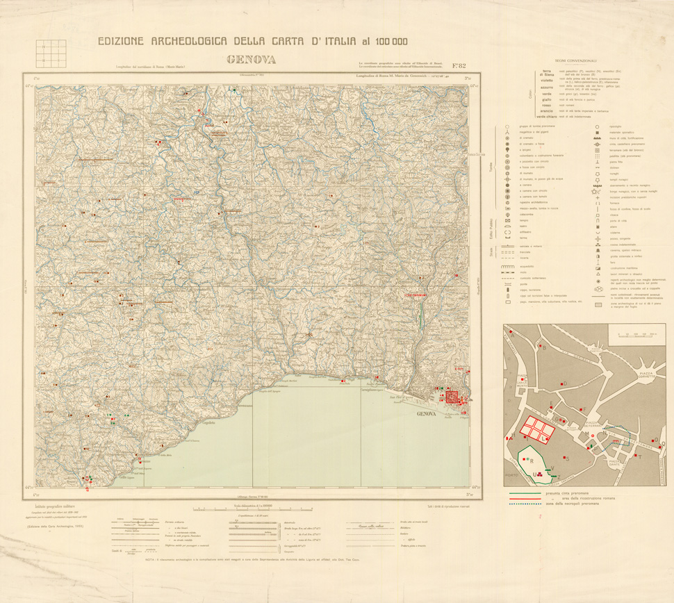 (N:35631) EDIZIONE ARCHEOLOGICA DELLA CARTA D'ITALIA FOGLIO 82 GENOVA (B0021020) Carte e stampe antiche: riproduzione a colori su carta (formato A1)