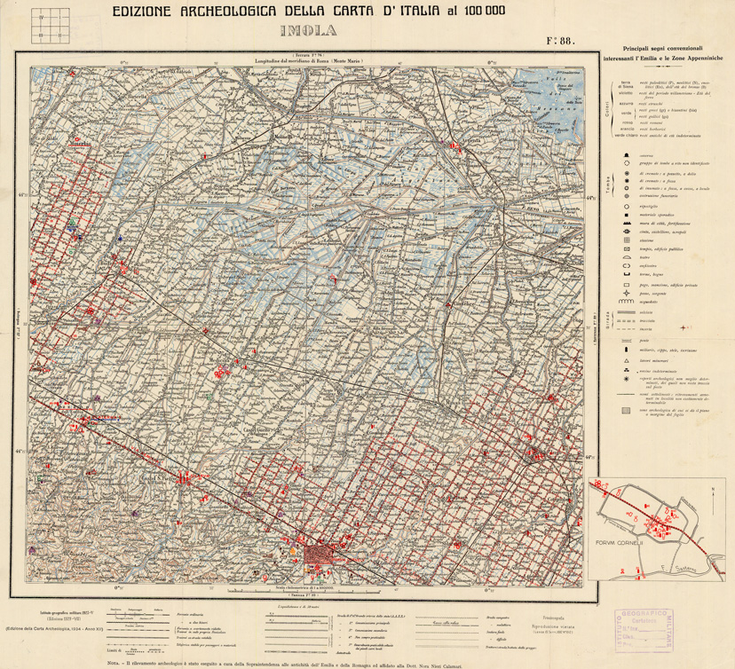 (N:35635) EDIZIONE ARCHEOLOGICA DELLA CARTA D'ITALIA FOGLIO 88 IMOLA (B0021024) Carte e stampe antiche: riproduzione a colori su carta (formato A1)