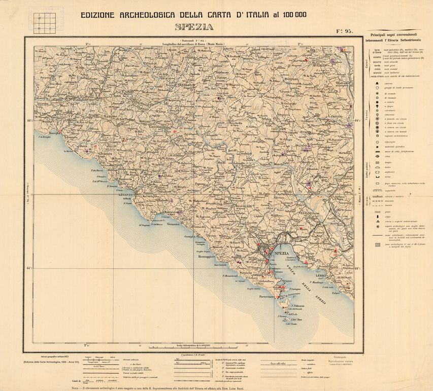 (N:35638) EDIZIONE ARCHEOLOGICA DELLA CARTA D'ITALIA FOGLIO 95 SPEZIA (B0021027) Carte e stampe antiche: riproduzione a colori su carta (formato A1)