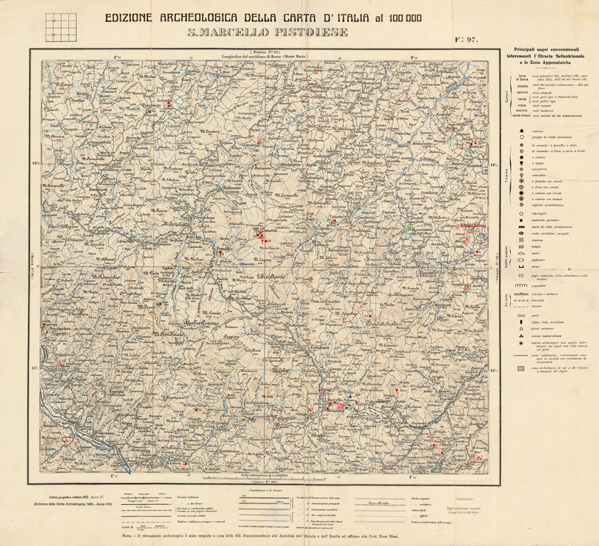(N:35640) EDIZIONE ARCHEOLOGICA DELLA CARTA D'ITALIA FOGLIO 97 S.MARCELLO PISTOIESE (B0021029) Carte e stampe antiche: riproduzione a colori su carta (formato A1)