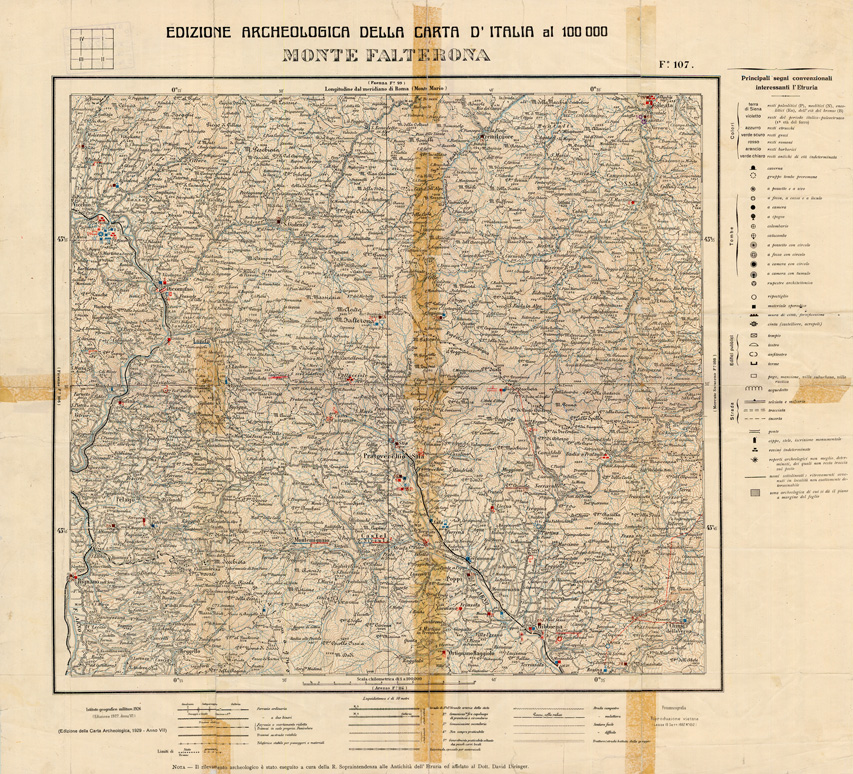 (N:35662) EDIZIONE ARCHEOLOGICA DELLA CARTA D'ITALIA FOGLIO 107 MONTE FALTERONA (B0021040) Carte e stampe antiche: riproduzione a colori su carta (formato A1)