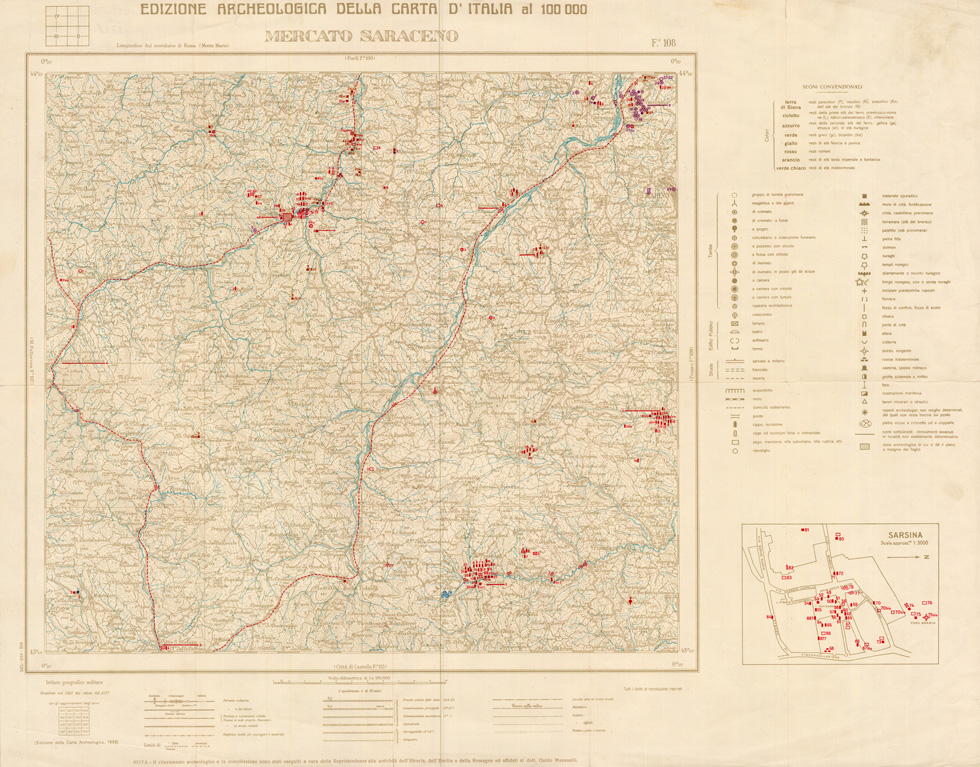 (N:35663) EDIZIONE ARCHEOLOGICA DELLA CARTA D'ITALIA FOGLIO 108 MERCATO SARACENO (B0021041) Carte e stampe antiche: riproduzione a colori su carta (formato A1)