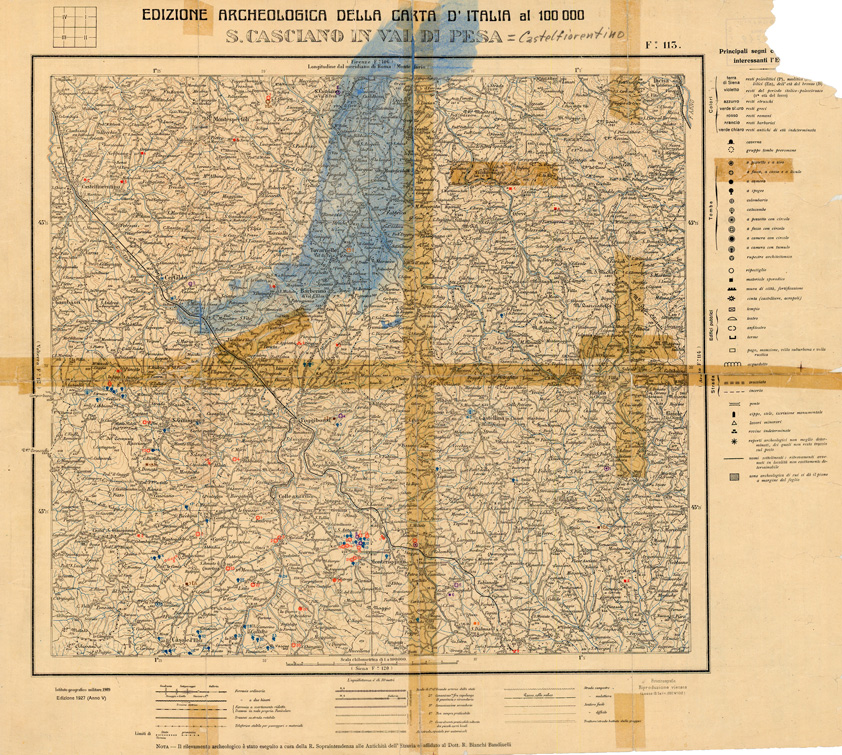 (N:35664) EDIZIONE ARCHEOLOGICA DELLA CARTA D'ITALIA FOGLIO 113 S.CASCIANO IN VAL DI PESA (B0021042) Carte e stampe antiche: riproduzione a colori su carta (formato A1)