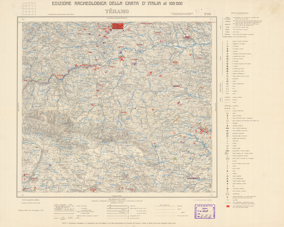 (N:35672) EDIZIONE ARCHEOLOGICA DELLA CARTA D'ITALIA FOGLIO 140 TERAMO (B0021050) Carte e stampe antiche: riproduzione a colori su carta (formato A1)