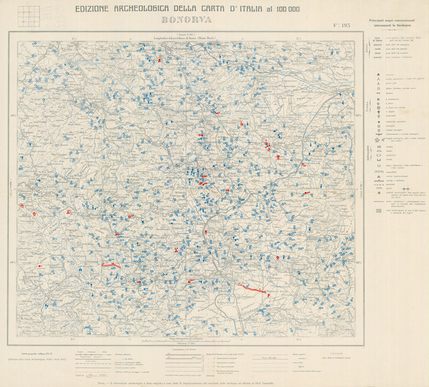 (N:35675) EDIZIONE ARCHEOLOGICA DELLA CARTA D'ITALIA FOGLIO 193 BONORVA (B0021053) Carte e stampe antiche: riproduzione a colori su carta (formato A1)