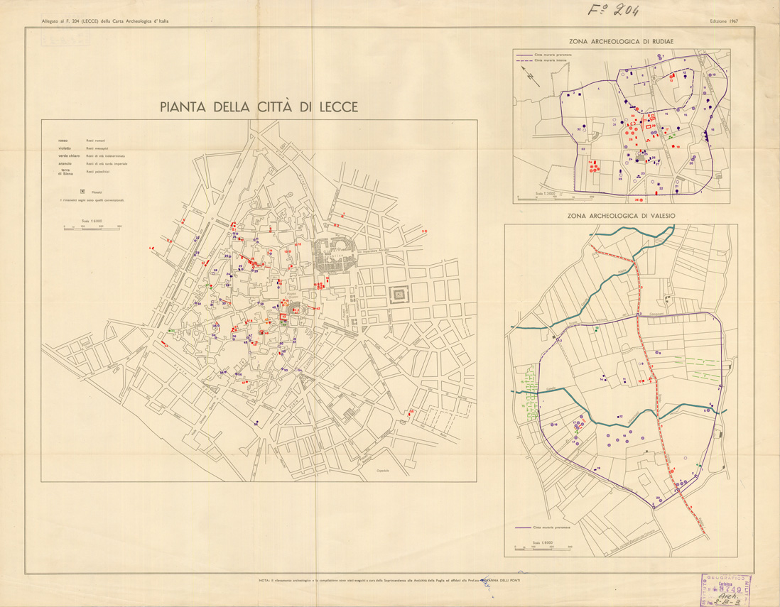 (N:35680) EDIZIONE ARCHEOLOGICA DELLA CARTA D'ITALIA PIANTA DELLA CITTA' DI LECCE FOGLIO 204 (B0021058) Carte e stampe antiche: riproduzione a colori su carta (formato A1)
