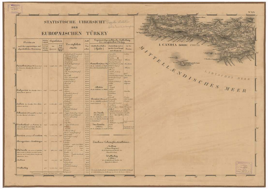 (N:35708) CARTE DER EUROPAEISCHEN TURKEY NEBST EINEM THEILE VON KLEINASIEN - FOGLIO N. 20 (B0021096) Carte e stampe antiche: riproduzione a colori su carta (formato A1)