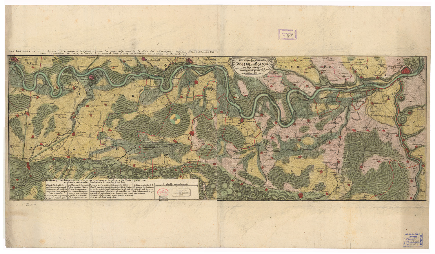 (N:35713) DIE GEGENDEN DES RHEINS VON SPEYER BIFS MAYNTZ  ECC... (B0021101) Carte e stampe antiche: riproduzione a colori su carta (formato A1)