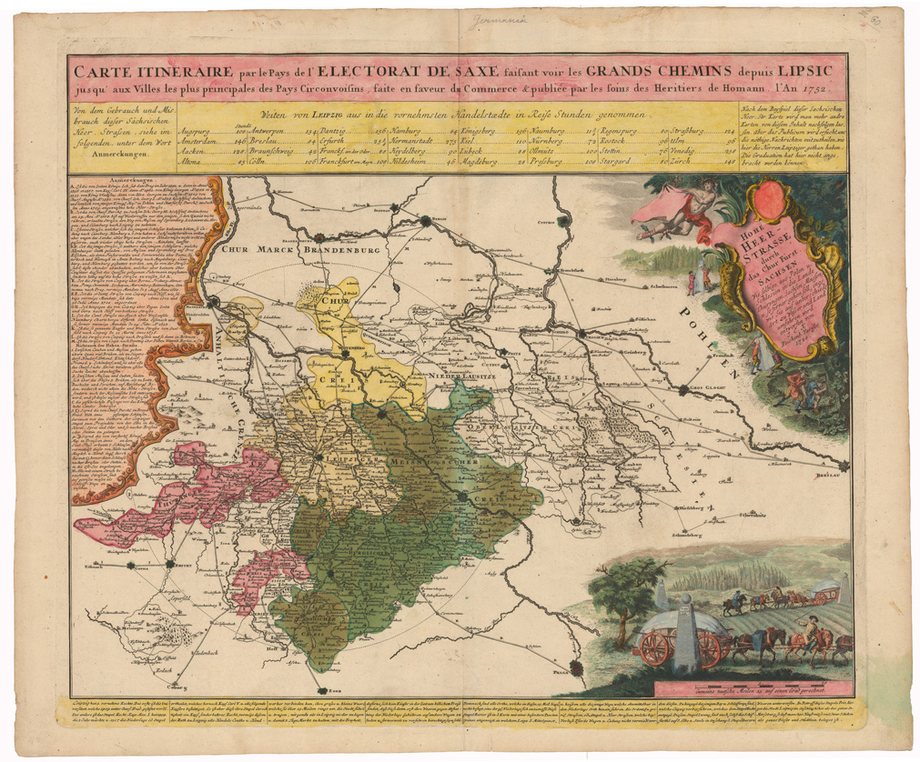 (N:35714) CARTE ITINERAIRE PAR LE PAYS DE L'ELECTORAT DE SAXE FAISANT VOIR LES GRANDS CHEMINS DEPUIS LIPSIC ECC... (B0021102) Carte e stampe antiche: riproduzione a colori su carta (formato A1)
