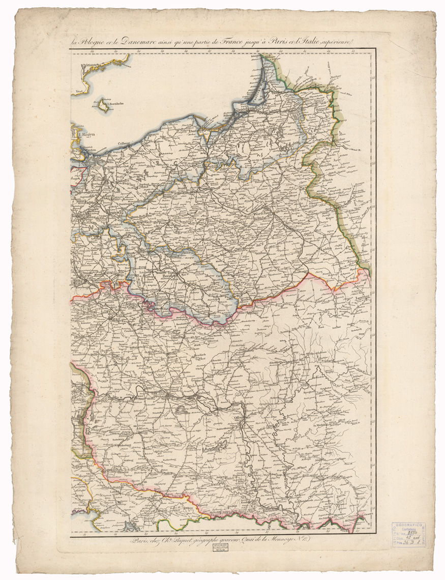 (N:35840) NEUESTE POST-KARTE DURCH GANZ DEUTSCHLAND UND FRANKREICH BIS PARIS, DURCH OBER ITALIEN, OESTREICH, UNGARN, PREUSSEN, POHLEN UND DAENEMARK - FOGLIO 2 (B0021154) Carte e stampe antiche: riproduzione a colori su carta (formato A1)