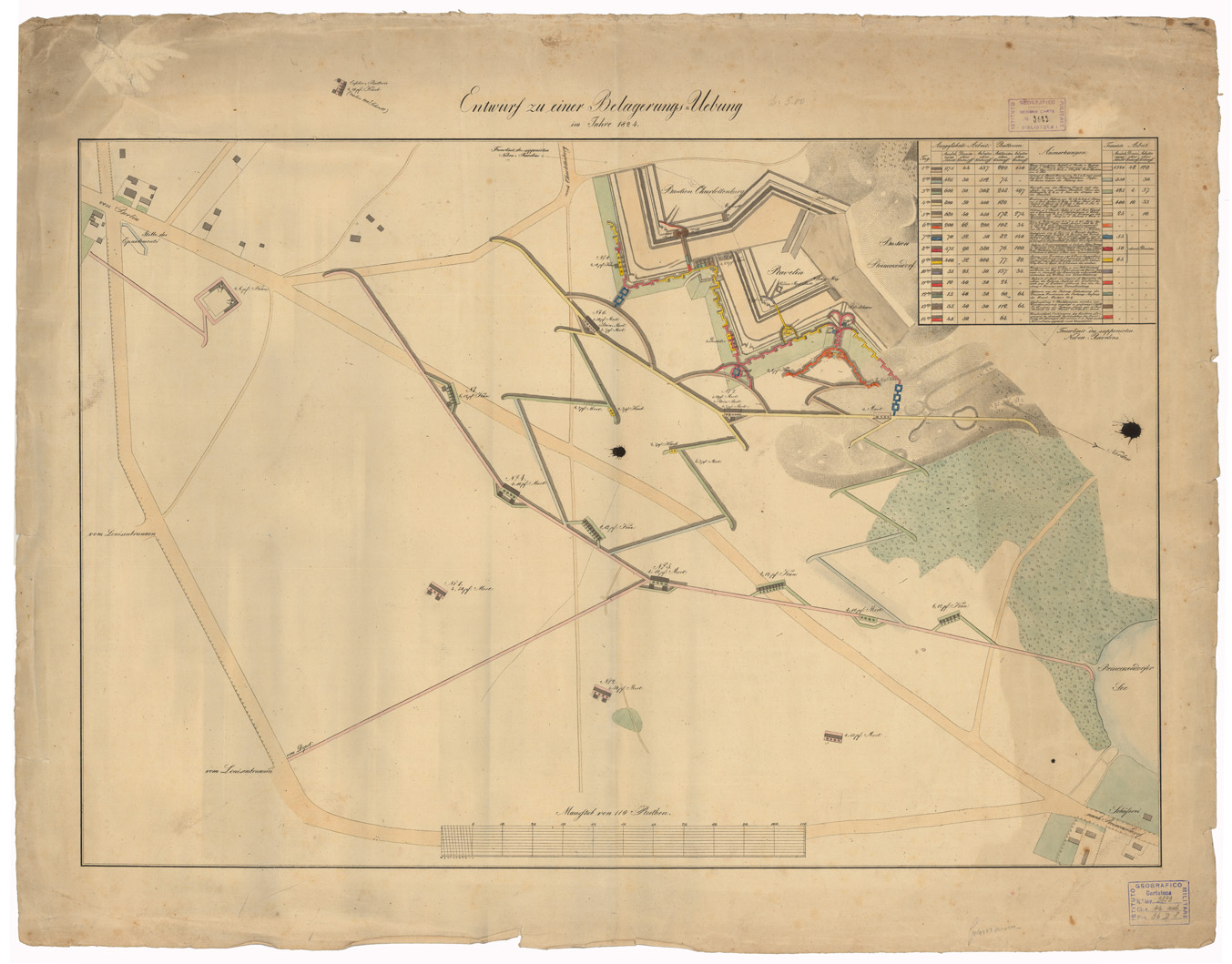 (N:35841) ENTWURF ZU EINER BELAGERUNGS - UEBUNG - PIANTA DI UN SETTORE DELLE FORTIFICAZIONI DI BERLINO (B0021155) Carte e stampe antiche: riproduzione a colori su carta (formato A1)