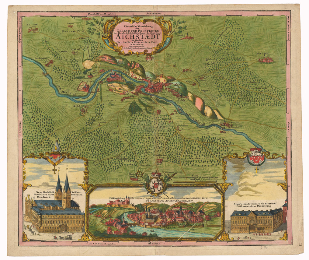 (N:35852) EIGENTLICHE VERZEICHNUNG DER GEGEND UND PROSPECTEN DER HOCHFURSTL BISCHOFFLICH . HAUPT RESIDENZ STADT AICHSTAEDT ECC... (B0021166) Carte e stampe antiche: riproduzione a colori su carta (formato A1)