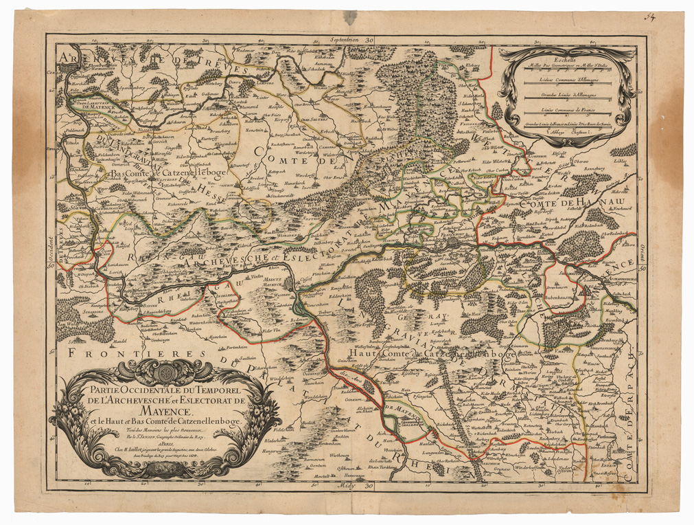 (N:35861) PARTIE OCCIDENTALE DU TEMPOREL DE L'ARCHEVESCHE ET ESLECTORAT DE MAYENCE (B0021175) Carte e stampe antiche: riproduzione a colori su carta (formato A1)