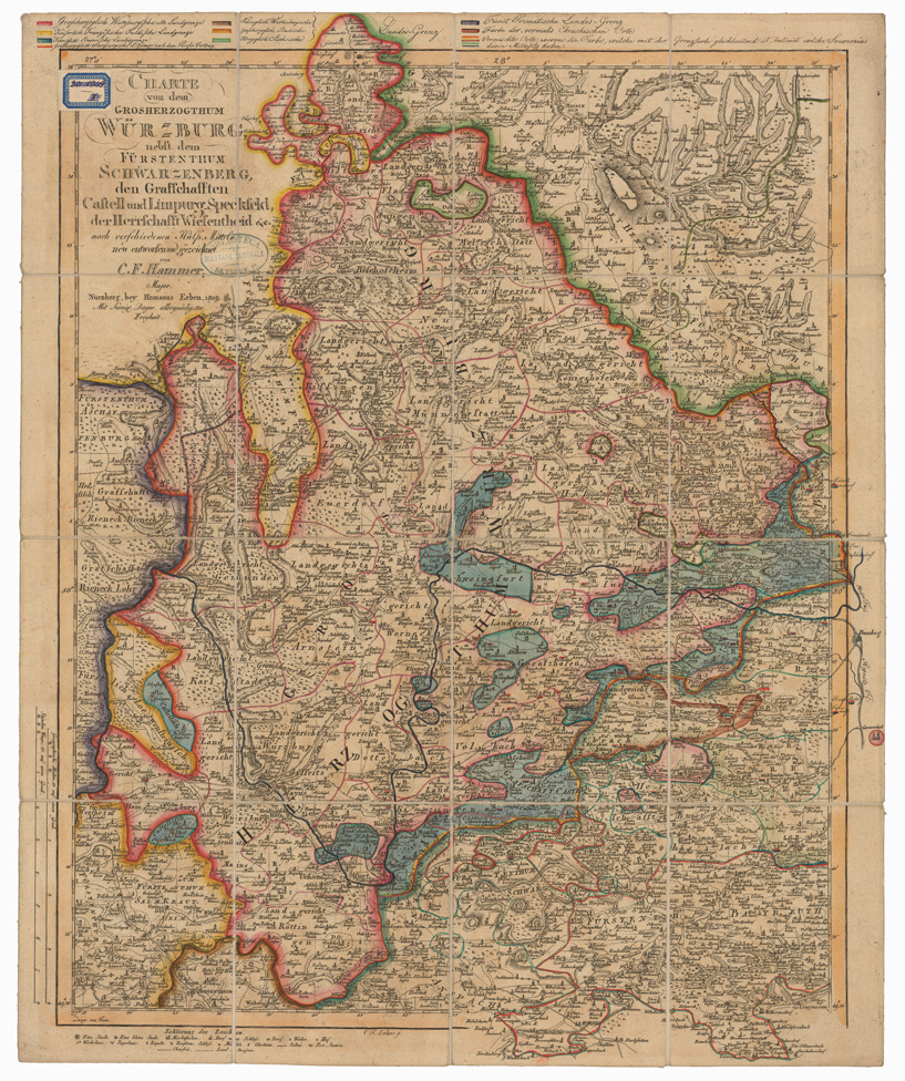 (N:35863) CHARTE VON DEM GROSHERZOGTHUM WURZBURG ECC... (B0021177) Carte e stampe antiche: riproduzione a colori su carta (formato A1)