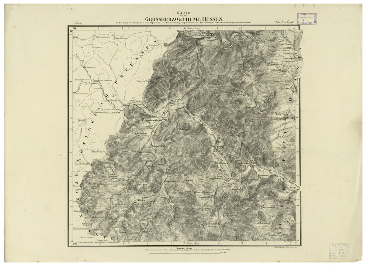 (N:35914) UEBERSICHT DER TOPOGRAPHISCHEN KARTE VON DEM GROSSHERZOGTHUME HESSEN - FOGLIO 4 BIEDENKOPF (B0021225) Carte e stampe antiche: riproduzione a colori su carta (formato A1)