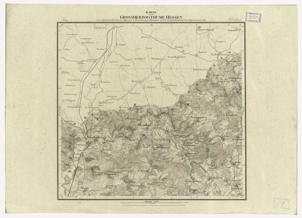 (N:35916) UEBERSICHT DER TOPOGRAPHISCHEN KARTE VON DEM GROSSHERZOGTHUME HESSEN - FOGLIO 6 ALLENDORF (B0021227) Carte e stampe antiche: riproduzione a colori su carta (formato A1)