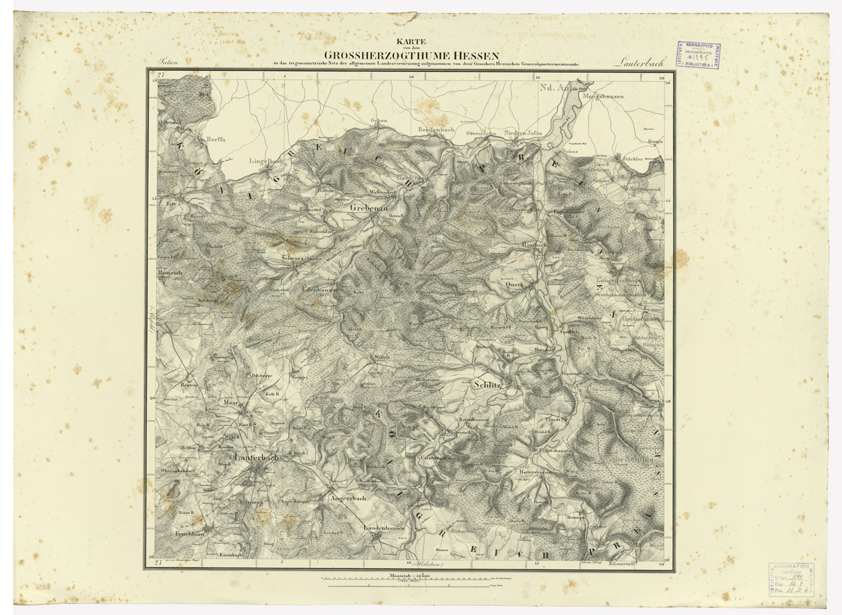 (N:35919) UEBERSICHT DER TOPOGRAPHISCHEN KARTE VON DEM GROSSHERZOGTHUME HESSEN - FOGLIO 8 LAUTERBACH (B0021230) Carte e stampe antiche: riproduzione a colori su carta (formato A1)