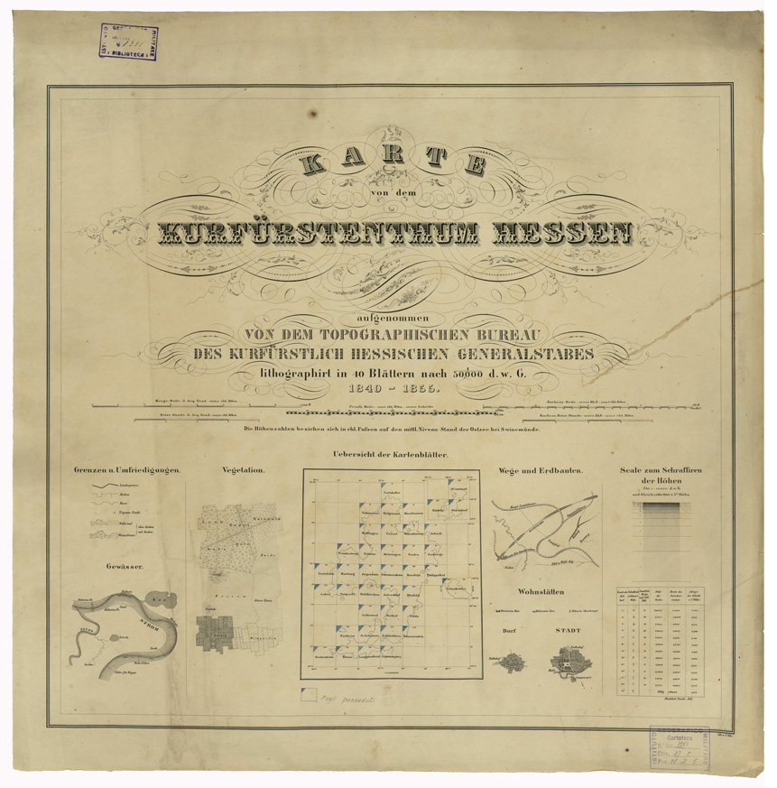 (N:35943) KARTE VON DEM KURFURSTENTHUM HESSEN - TITOLO - QUADRO D'UNIONE (B0021254) Carte e stampe antiche: riproduzione a colori su carta (formato A1)