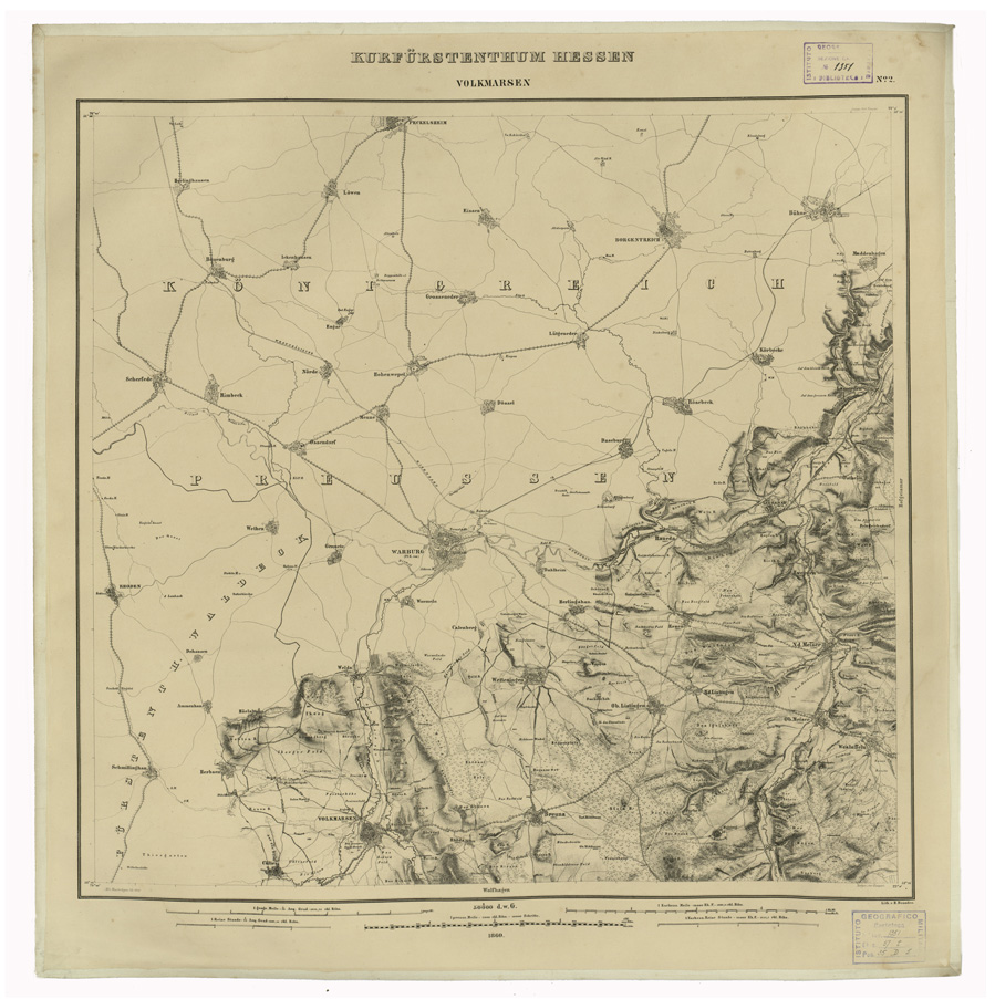 (N:35945) KARTE VON DEM KURFURSTENTHUM HESSEN - FOGLIO 2 VOLKMARSEN (B0021256) Carte e stampe antiche: riproduzione a colori su carta (formato A1)