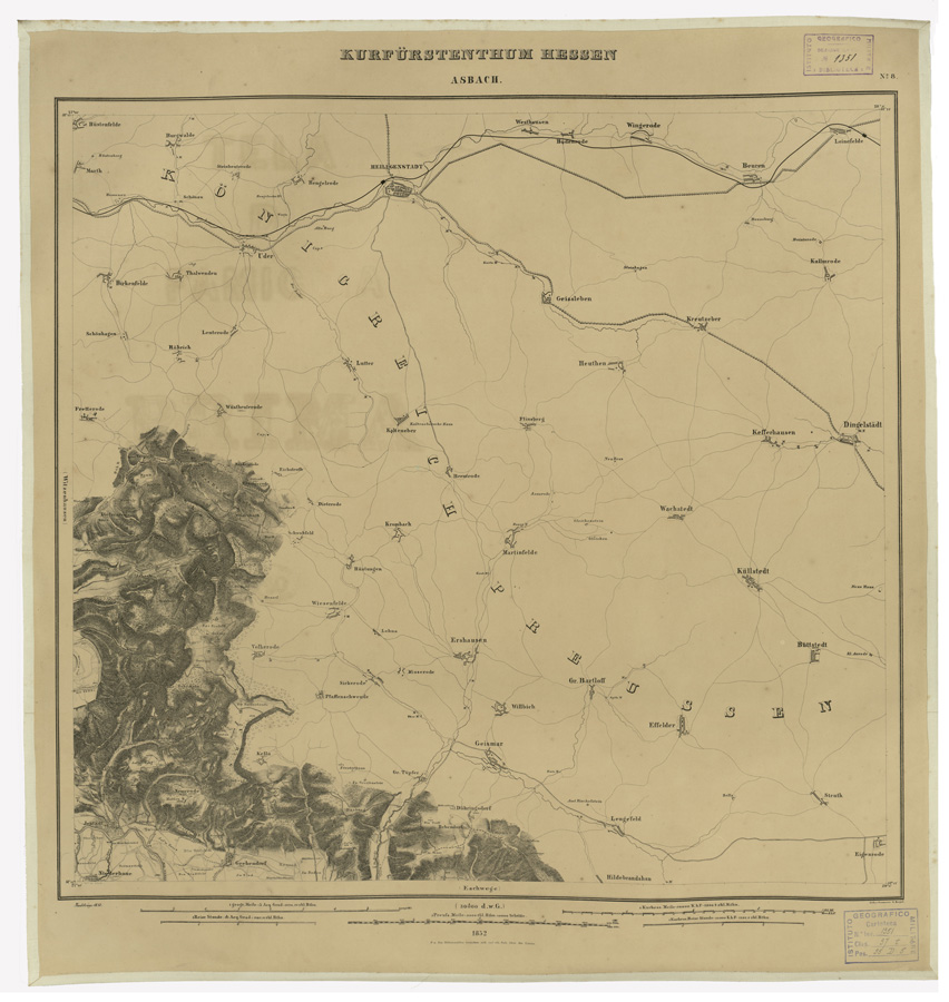 (N:35951) KARTE VON DEM KURFURSTENTHUM HESSEN - FOGLIO 8 ASBACH (B0021262) Carte e stampe antiche: riproduzione a colori su carta (formato A1)