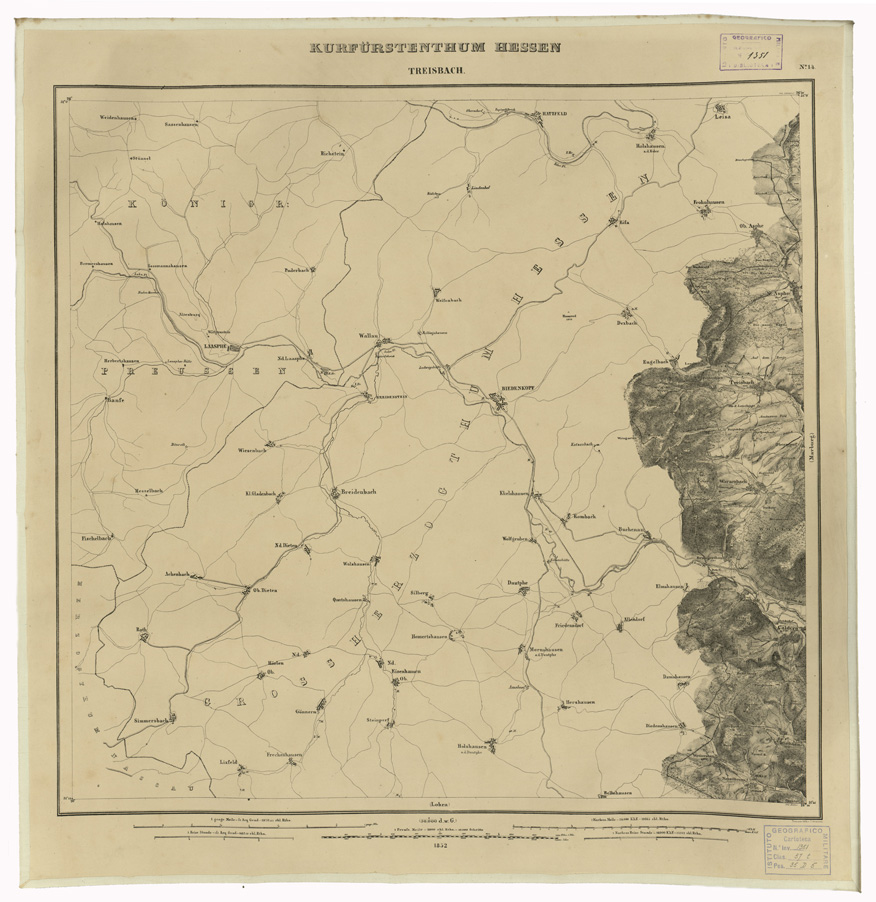 (N:35957) KARTE VON DEM KURFURSTENTHUM HESSEN - FOGLIO 14 TREISBACH (B0021268) Carte e stampe antiche: riproduzione a colori su carta (formato A1)