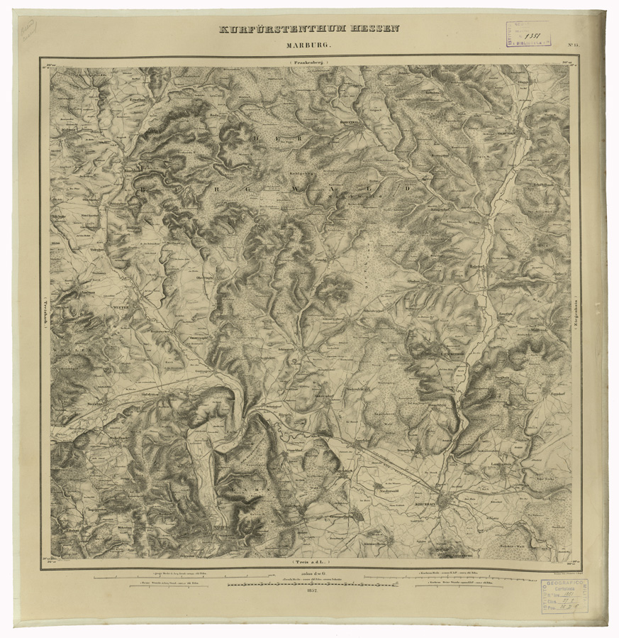 (N:35958) KARTE VON DEM KURFURSTENTHUM HESSEN - FOGLIO 15 MARBURG (B0021269) Carte e stampe antiche: riproduzione a colori su carta (formato A1)