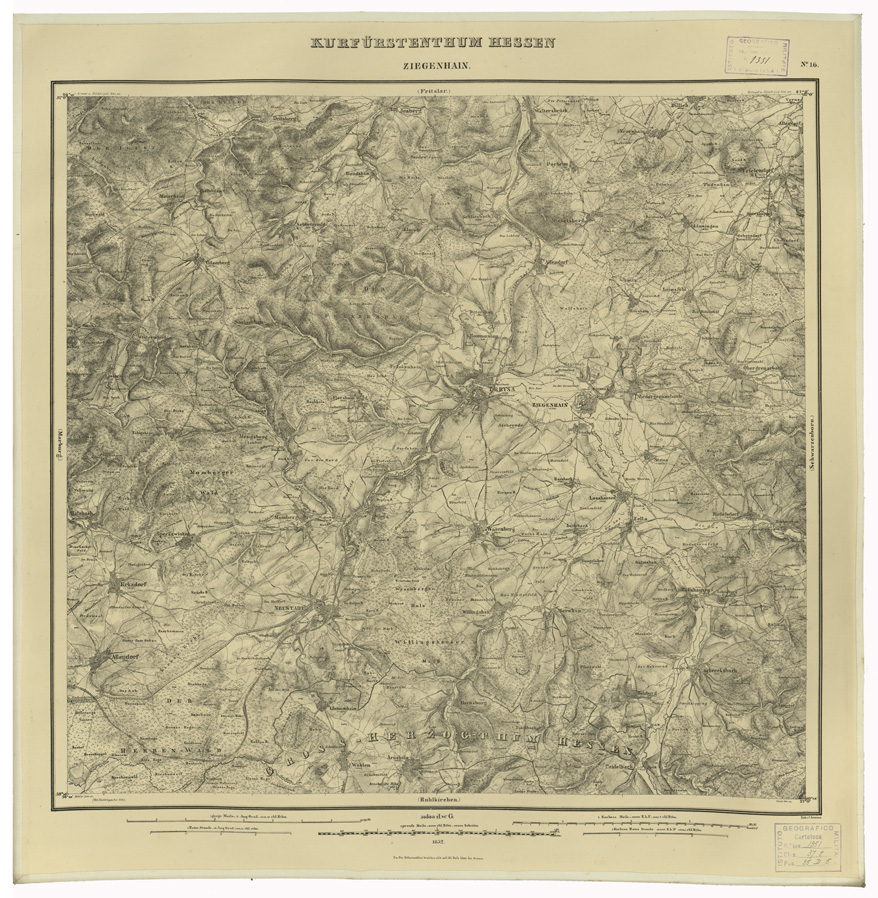 (N:35959) KARTE VON DEM KURFURSTENTHUM HESSEN - FOGLIO 16 ZIEGENHAIN (B0021270) Carte e stampe antiche: riproduzione a colori su carta (formato A1)