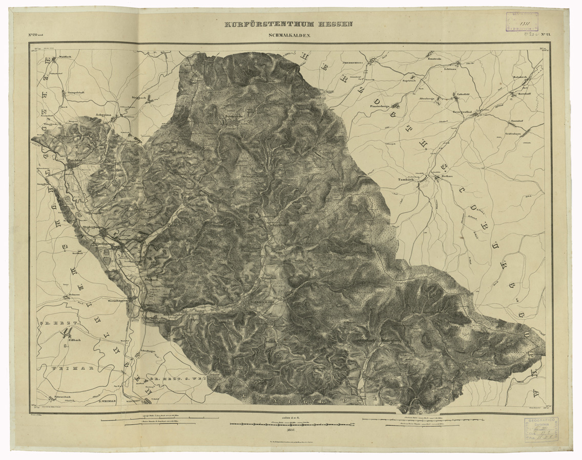 (N:35963) KARTE VON DEM KURFURSTENTHUM HESSEN - FOGLIO 20-21 SCHMALKALDEN (B0021274) Carte e stampe antiche: riproduzione a colori su carta (formato A1)