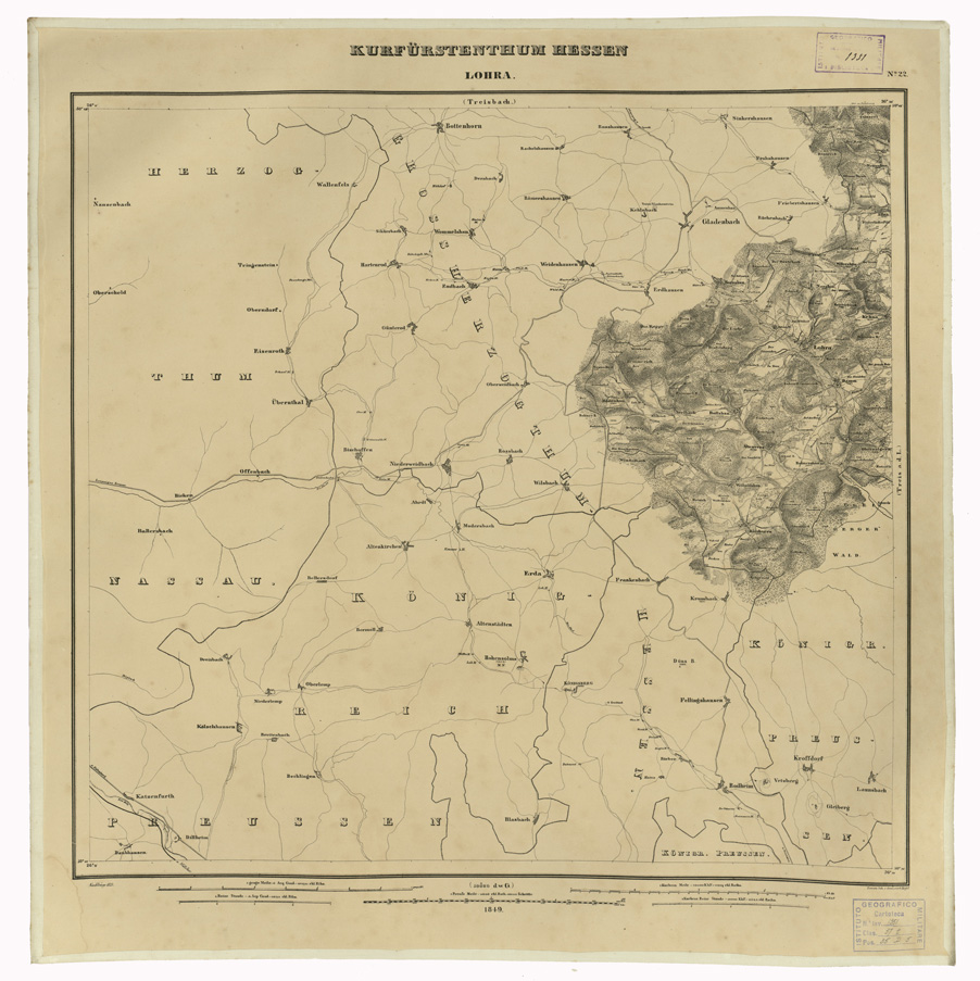 (N:35964) KARTE VON DEM KURFURSTENTHUM HESSEN - FOGLIO 22 LOHRA (B0021275) Carte e stampe antiche: riproduzione a colori su carta (formato A1)