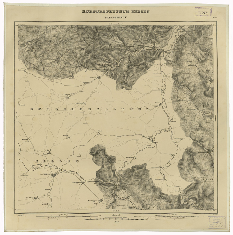 (N:35967) KARTE VON DEM KURFURSTENTHUM HESSEN - FOGLIO 25 SALZSCHLIRF (B0021278) Carte e stampe antiche: riproduzione a colori su carta (formato A1)