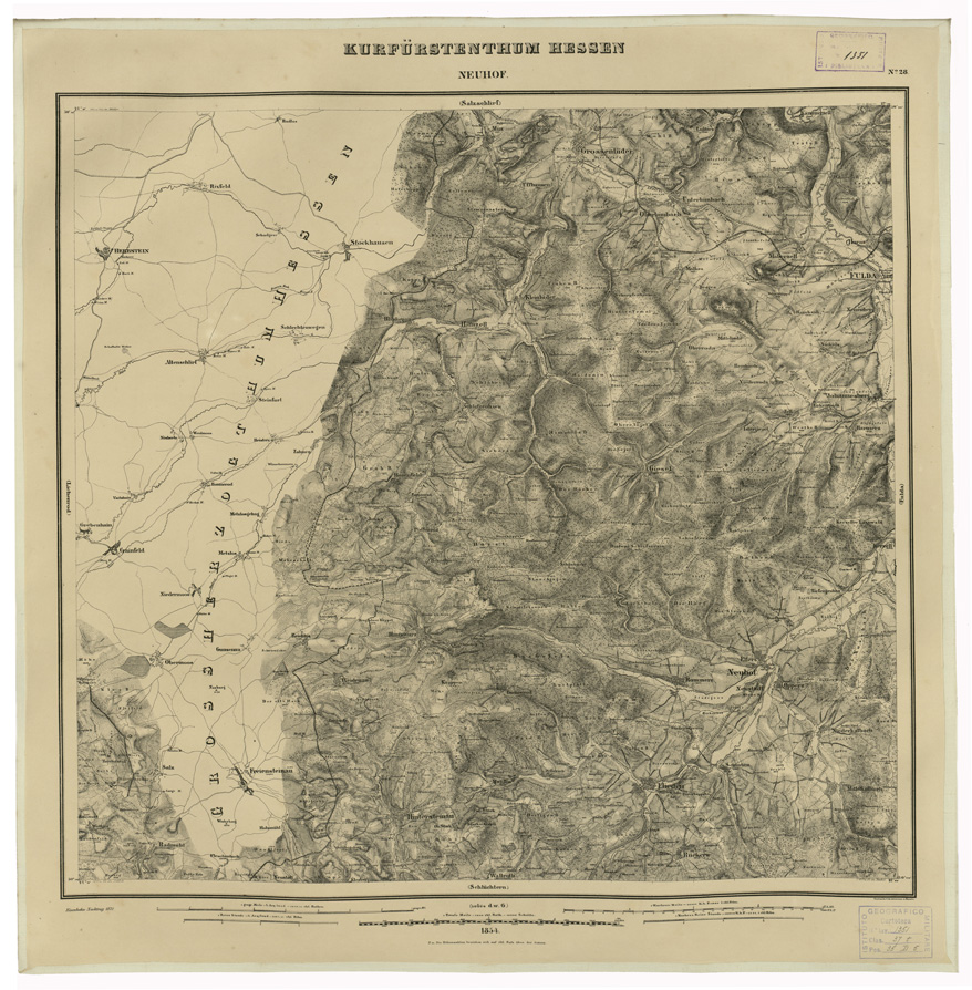 (N:35970) KARTE VON DEM KURFURSTENTHUM HESSEN - FOGLIO 28 NEUHOF (B0021281) Carte e stampe antiche: riproduzione a colori su carta (formato A1)